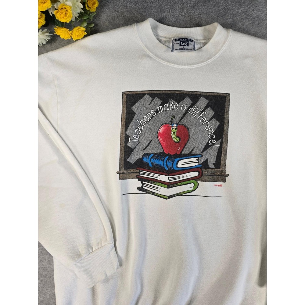 Vintage Lee Sweatshirt Large White Teachers Make A Difference Made in USA 90s